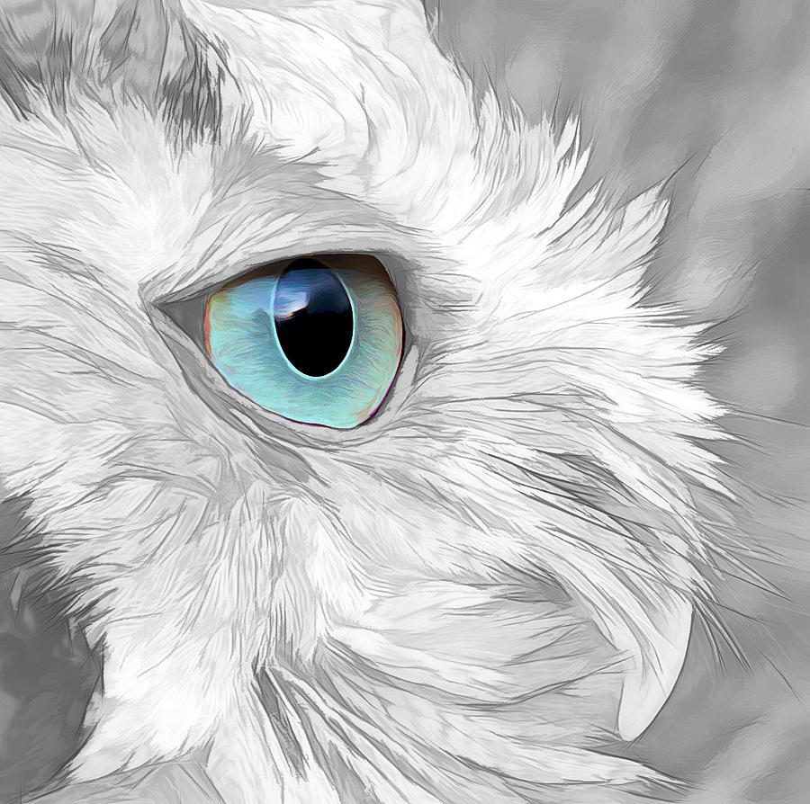 Screech Owl Closeup Selective Color Mixed Media by Lowell Monke