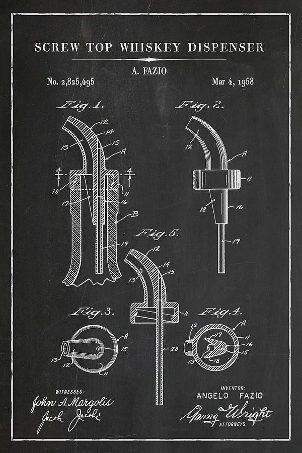 Screw Top Whiskey Dispenser Blueprint Patent in Chalk Whiskey Patent Art Digital Art by Florian Rodarte