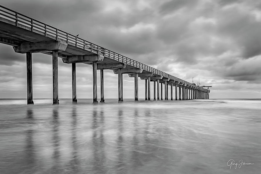 Scripps Pier in Black and White Photograph by Gary Johnson