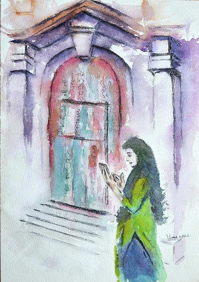 Scrolling through Painting by Uma Krishnamoorthy