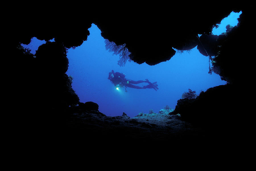 Scuba diver and cave Photograph by Mark Conlin - Fine Art America