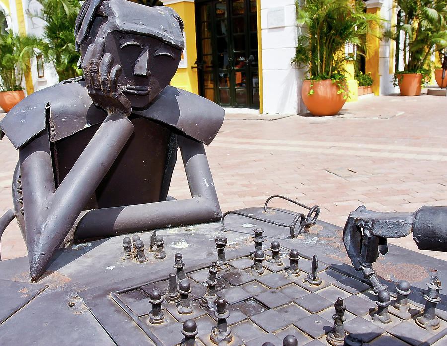Sculpture Playing Chess - Cartagena, Colombia Photograph by David Morehead