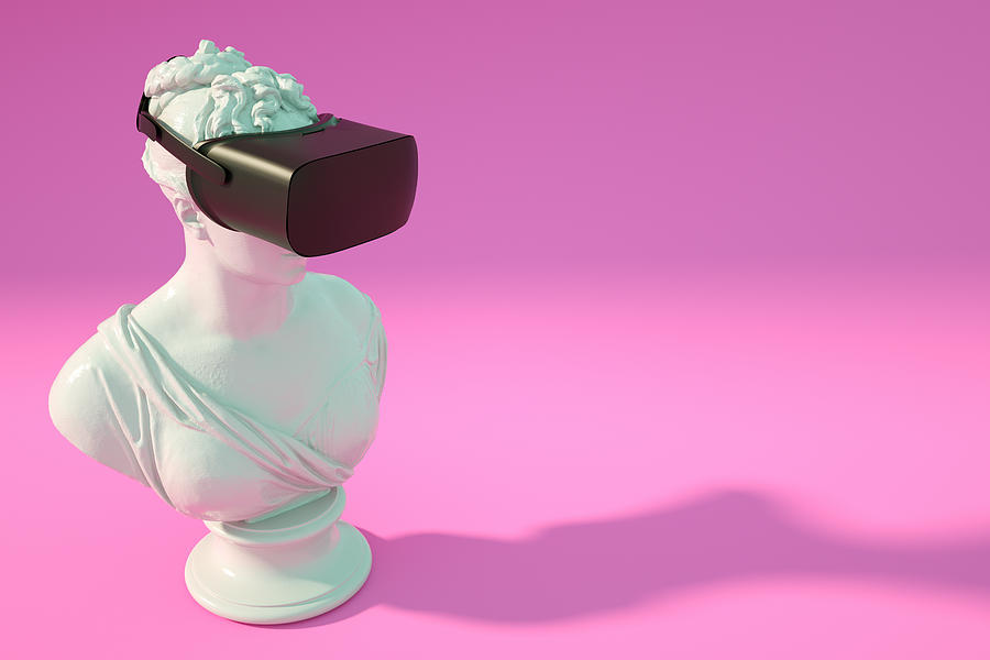 Sculpture With VR Glasses Headset on Pink Background Photograph by Akinbostanci