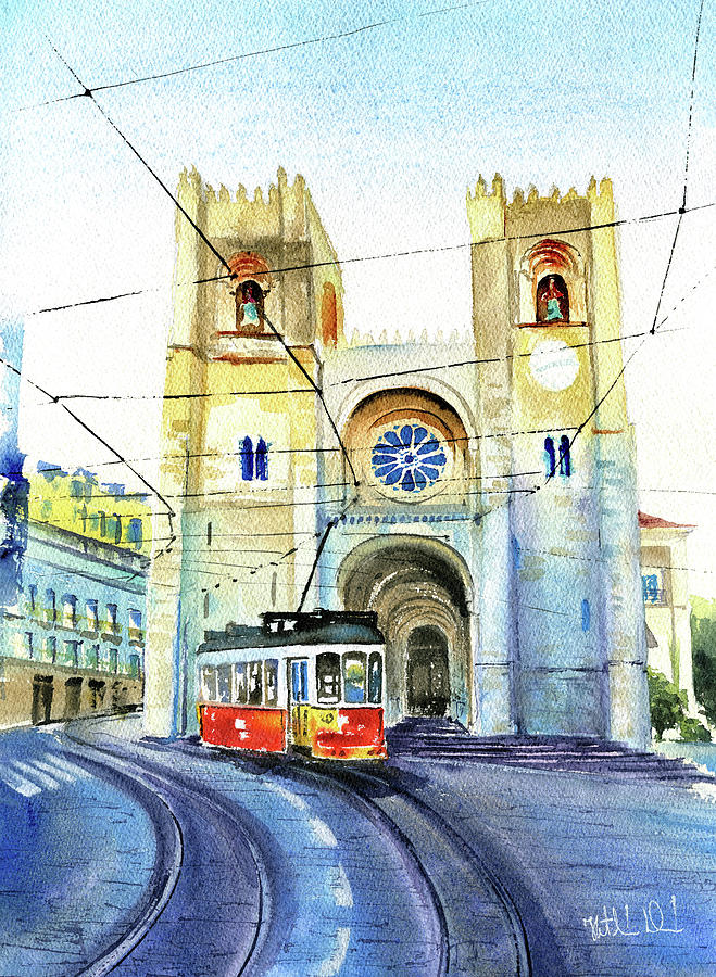 Se De Lisboa - Cathedral in Alfama Portugal Painting by Dora Hathazi Mendes