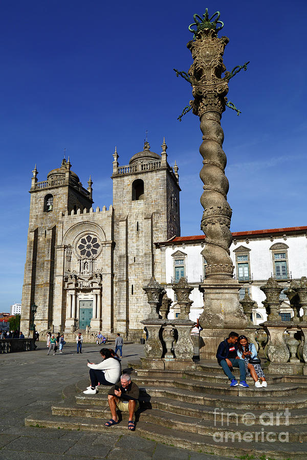 Se do Porto cathedral and pillory Portugal Photograph by James Brunker