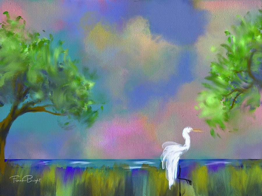 Sea and Sky and Egret Digital Art by Frank Bright