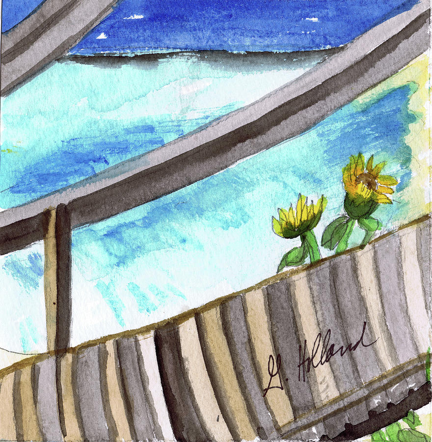 Sea and Sunflowers Painting by Genevieve Holland