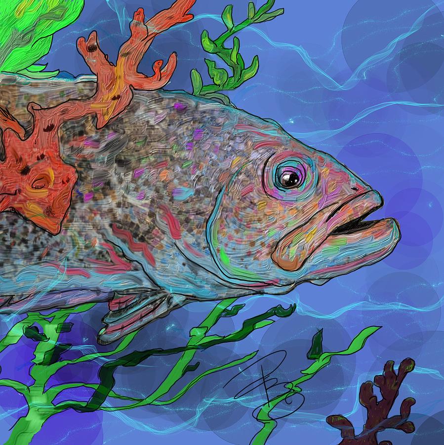Sea Bass in blue Digital Art by Debra Baldwin