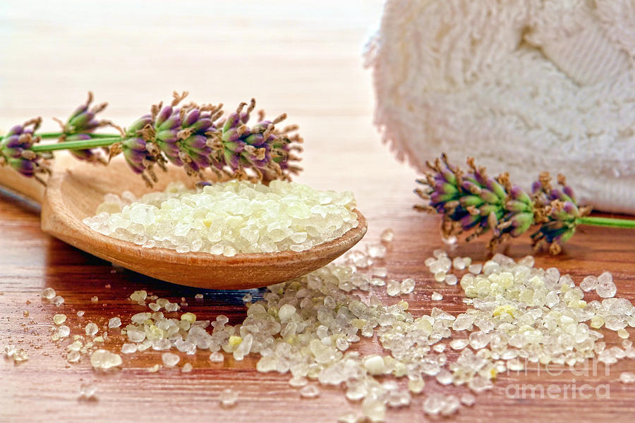 Sea Bath Salts and Lavender Flowers in a Spa Photograph by Olivier Le Queinec