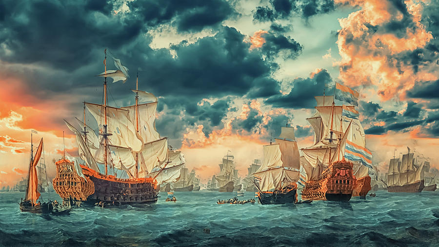 Sunset Mixed Media - Sea Battle by Manjik Pictures