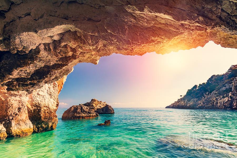 Sea cave in Zakynthos, Greece. Ionian sea. Xigia beach Photograph by Michal Bednarek