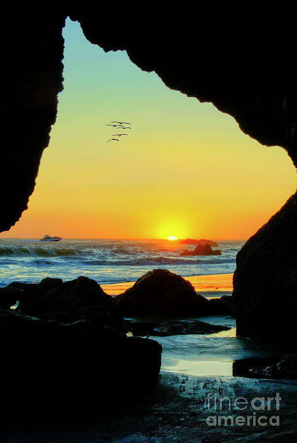 Sea Cave Magnificent Sunset Photograph by David Zanzinger