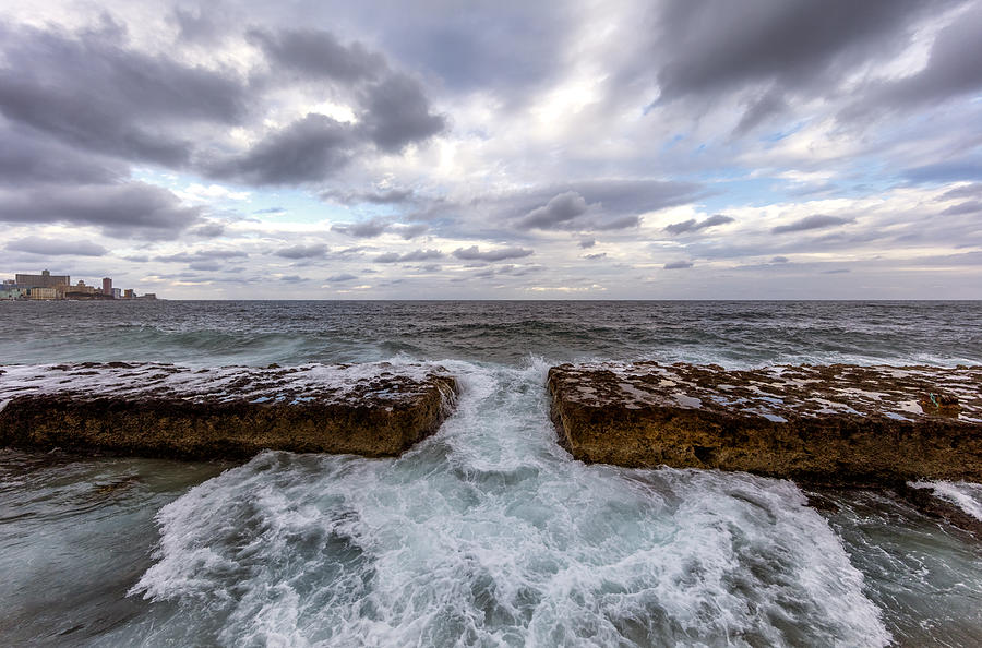 Sea crashing against the rocks alongside the Malecon, Havana, Cuba Photograph by Spondylolithesis