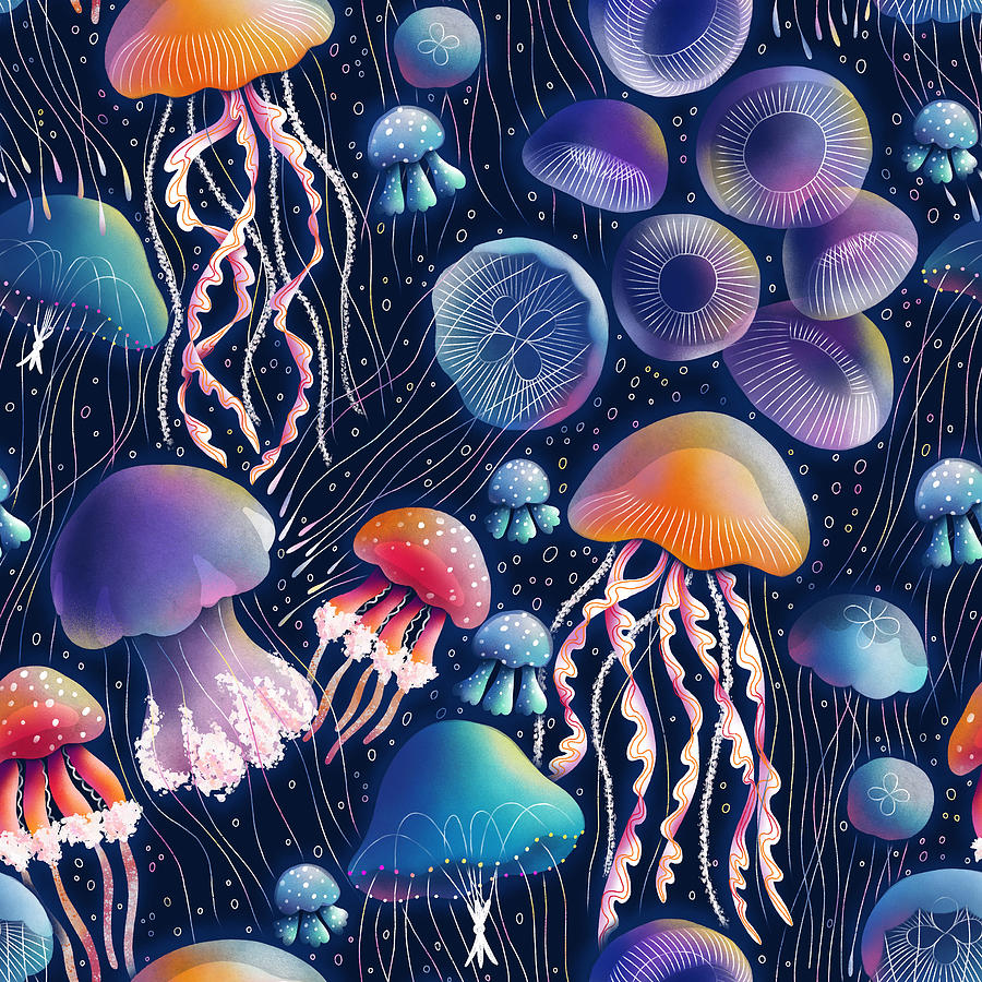 Sea creatures seamless pattern Painting by Julien - Fine Art America