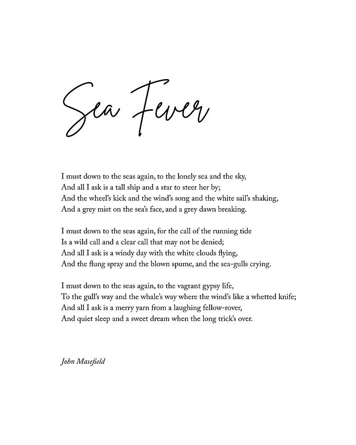 Sea Fever John Masefield Poem Literary Print 1 Typography Digital 