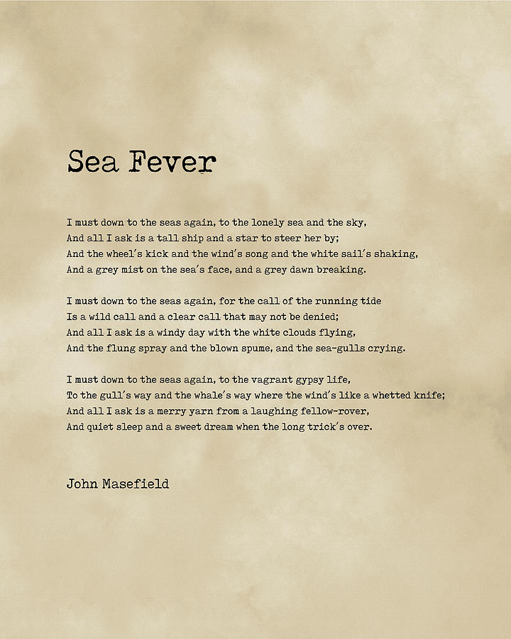 Sea Fever John Masefield Poem Literary Print 3 Typewriter Digital 