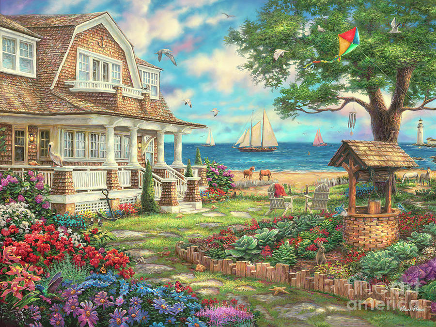 Sea Garden Cottage Painting by Chuck Pinson
