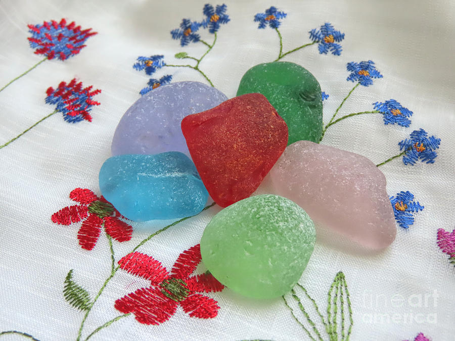 Sea glass and flowers Photograph by Janice Drew
