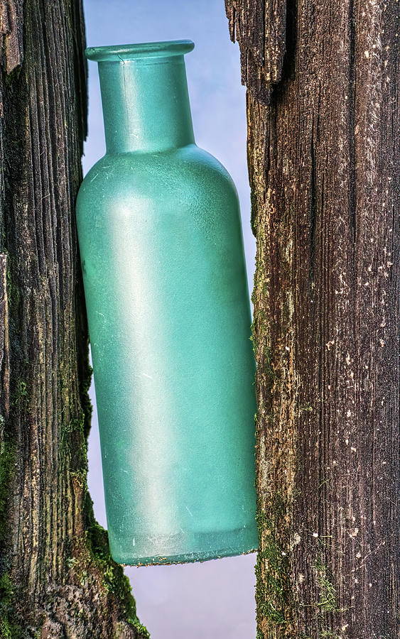 Sea Glass Bottle Caught Between Pilings Photograph by Gary Slawsky