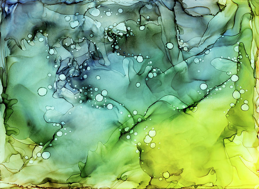 Abstract Painting - Sea Green Waves and Bubbles Texture by Olga Shvartsur