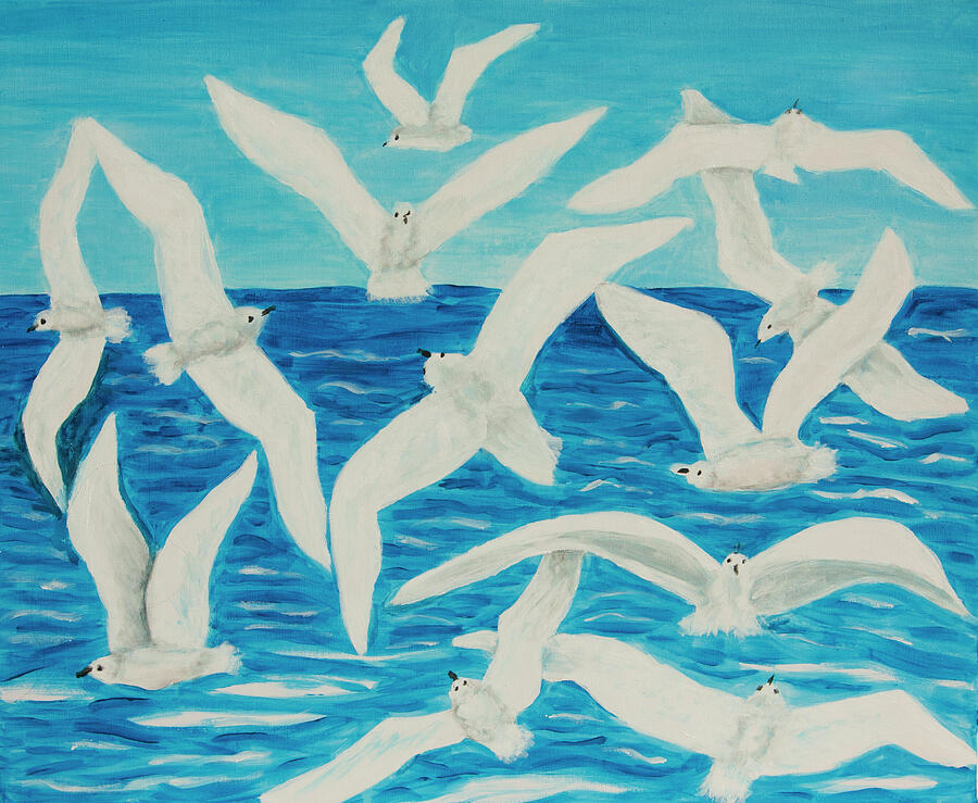 Sea gulls and sea acrylic painting on canvas Painting by Irina Afonskaya