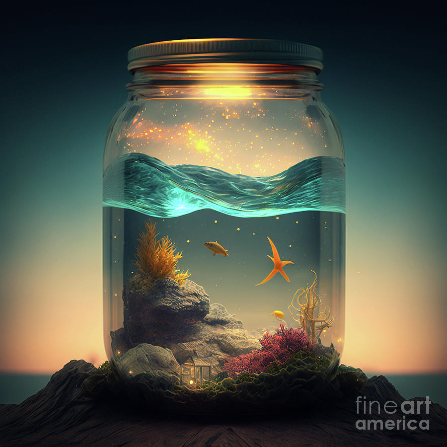 Sea in a jar Mixed Media by Binka Kirova