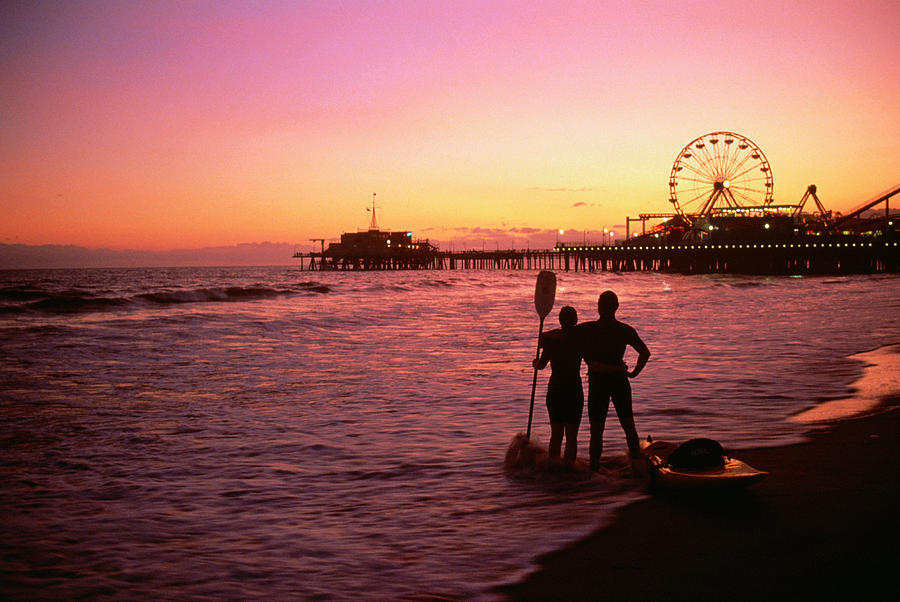 Sea Kayaking At Santa Monica Pier, California, Usa Photograph by Grant Faint