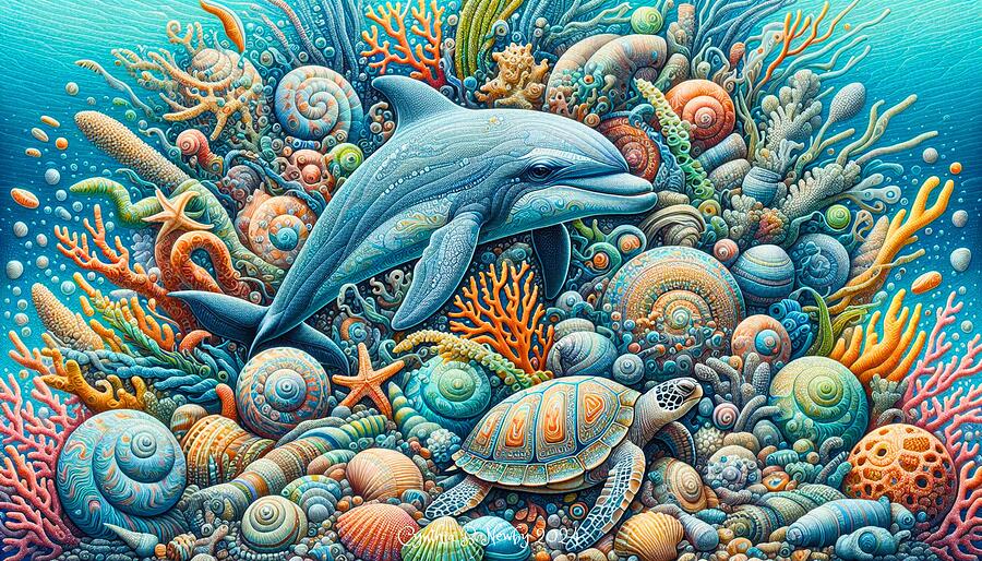 Turtle Digital Art - Sea Life Abstraction 2024_03040911 by Cindys Creative Corner