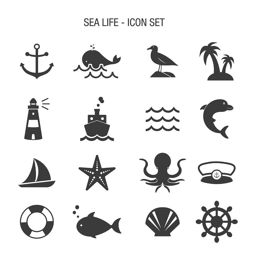 Sea Life Icon Set Drawing by Bamlou