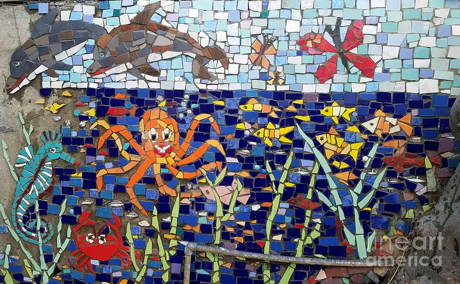Sea Life Mosaic octopus  Mixed Media by Lou Ann Bagnall