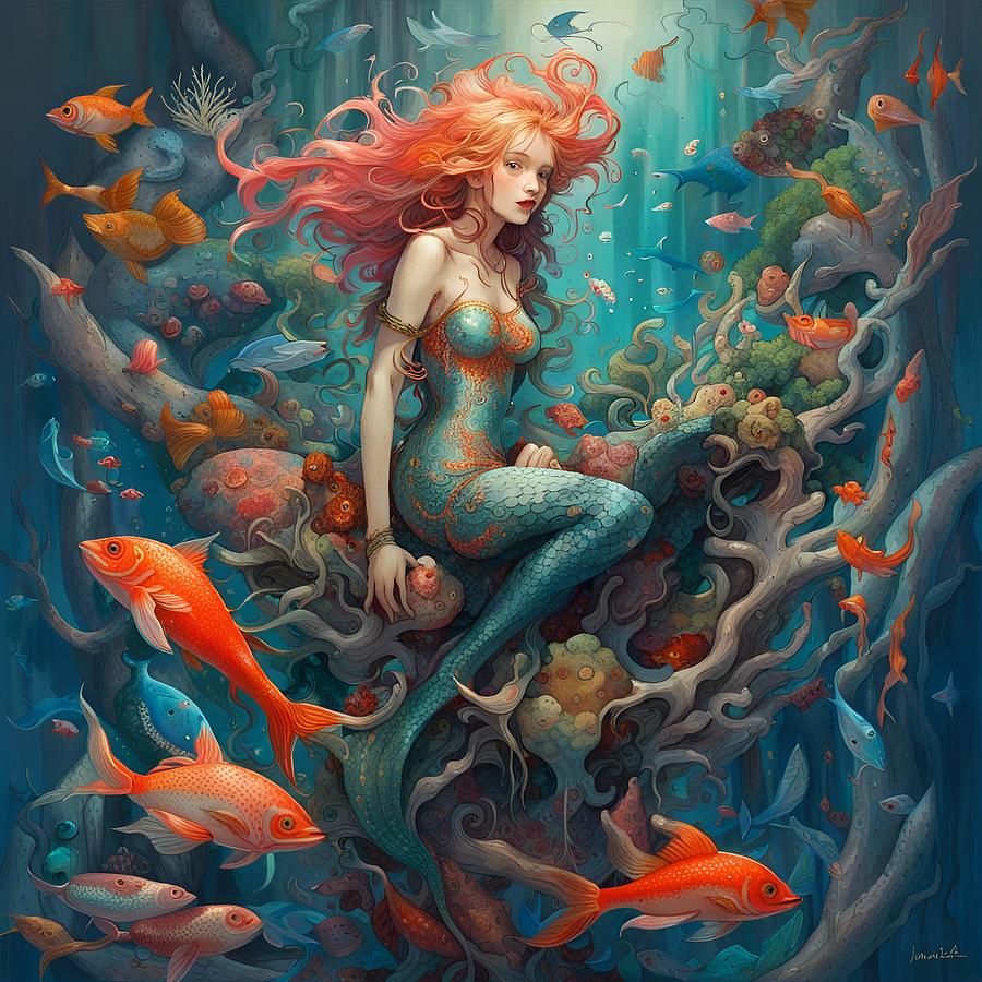 Sea Life The Mermaids Throne Mixed Media by Lesa Fine