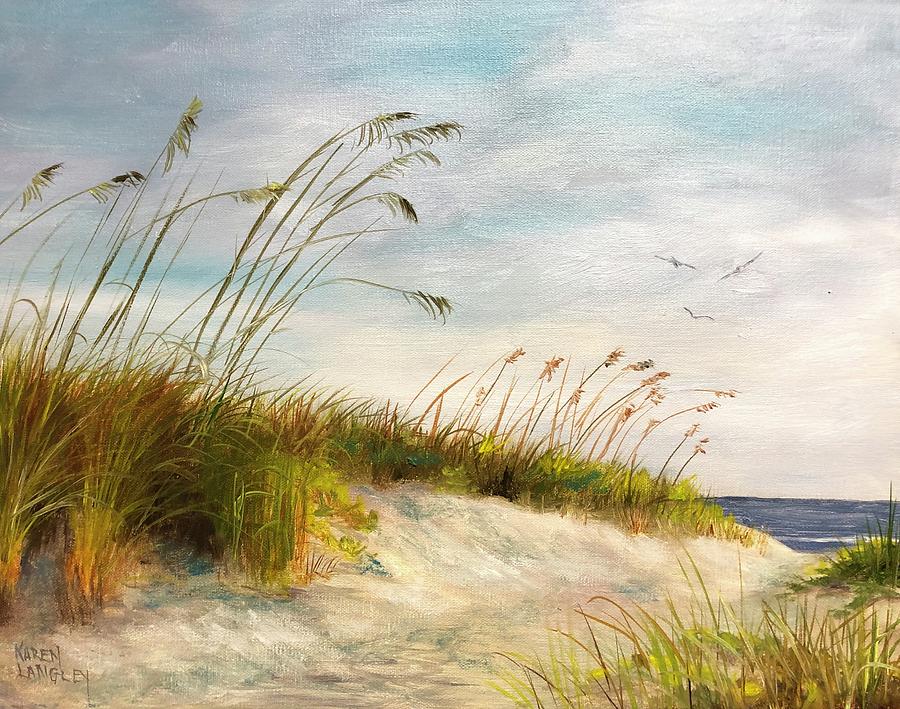 Sea oats and sand Painting by Karen Langley