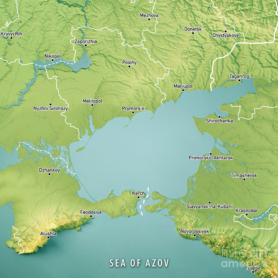 Foto De Mar De Azov D Render Topographic Map Color Border Cities E ...