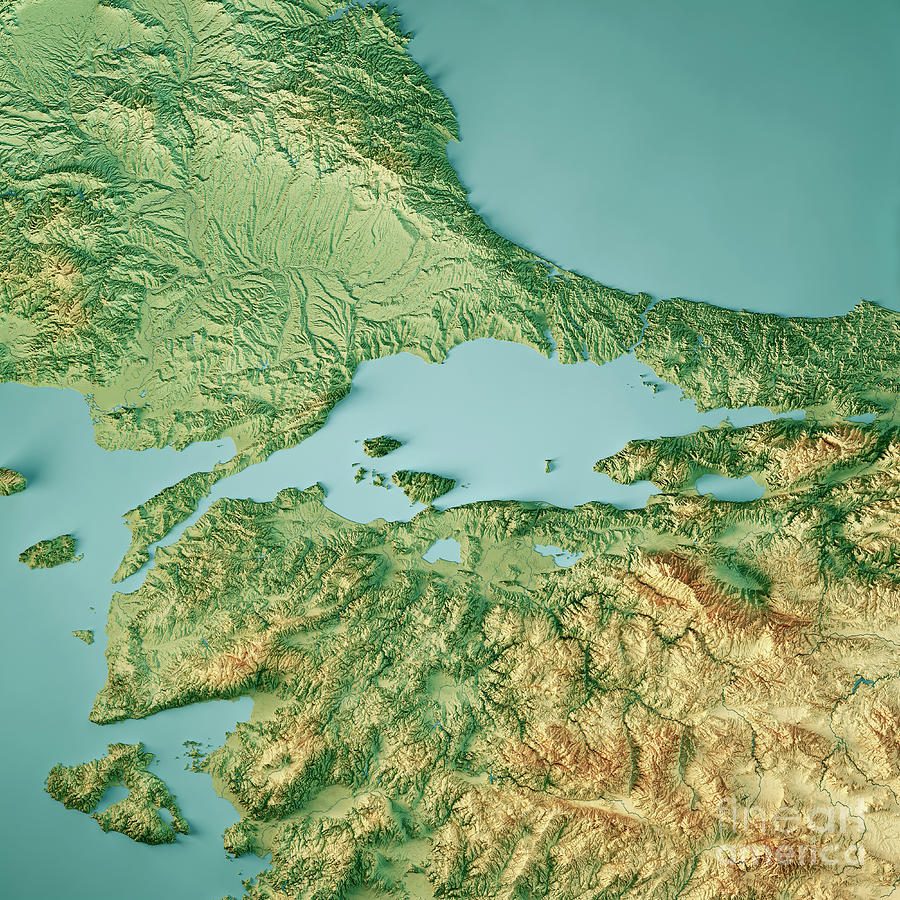 Sea Of Marmara 3d Render Topographic Map Color Digital Art By Frank Ramspott Fine Art America 0091