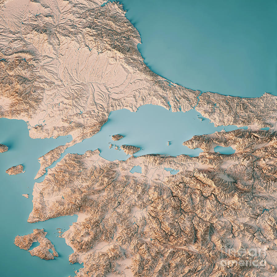 Sea Of Marmara 3d Render Topographic Map Neutral Digital Art By Frank Ramspott Pixels 0201