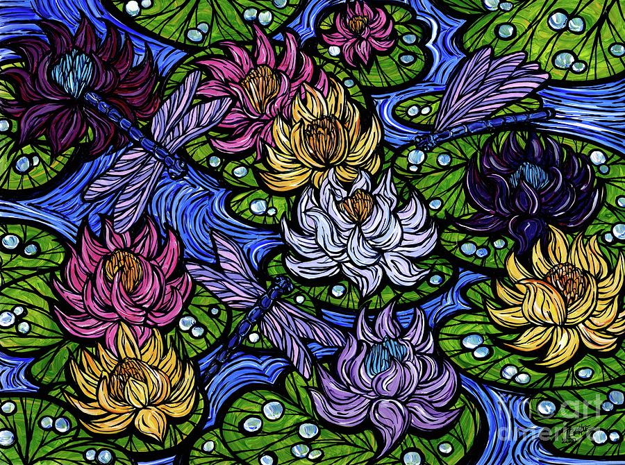 Sea of Sacred Lotus Flowers Painting by Tracy Levesque