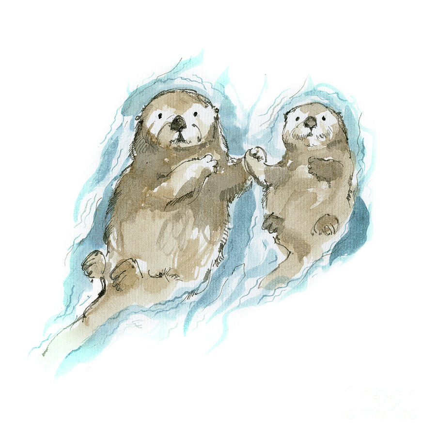 Sea otters Drawing by Ang El Pixels