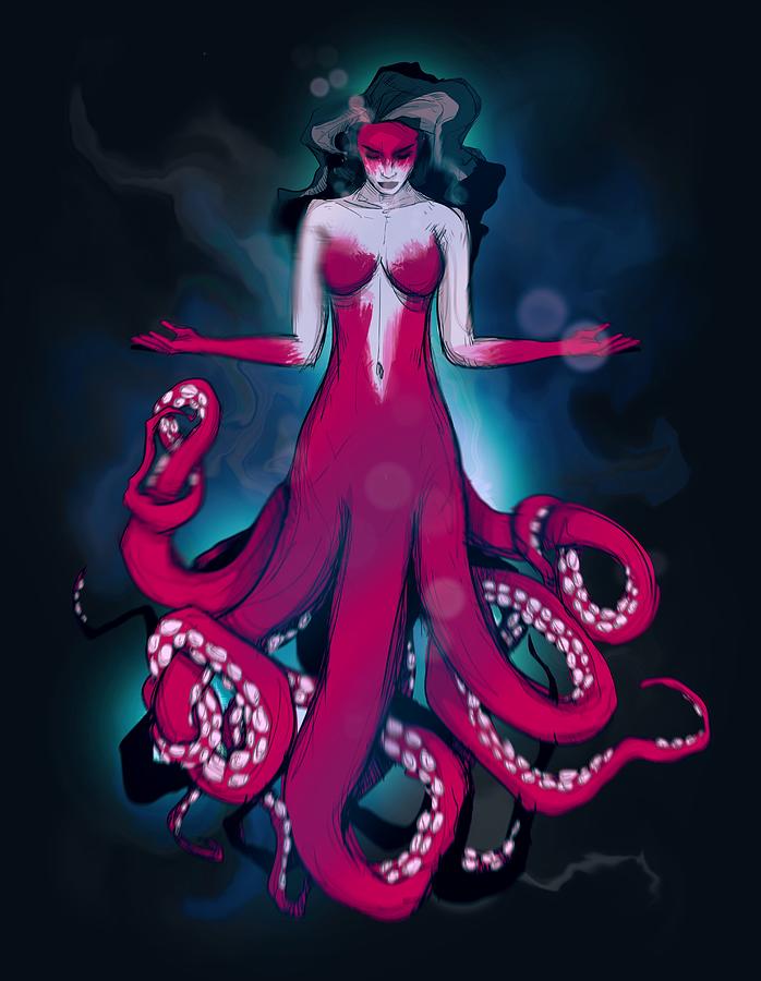 Octopus Drawing - Sea Queen  by Ludwig Van Bacon