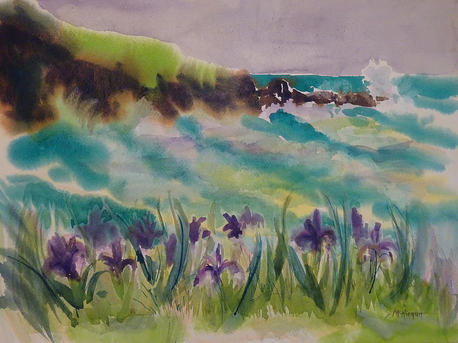 Ocean Painting - Sea Ranch Iris by Sally McKirgan Ocean Painting - Sea Ranch Iris by Sally McKirgan