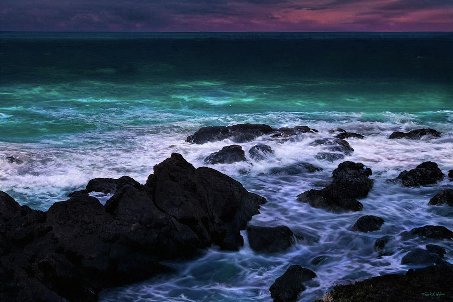 Sea Rocks And Waves By Moonlight D Photograph by Frank Wilson