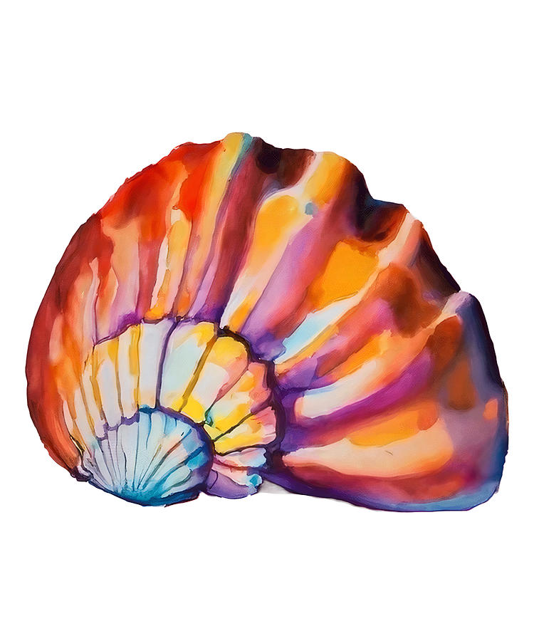 Shell Painting - Sea Shell Watercolor Painting by Mounir Khalfouf