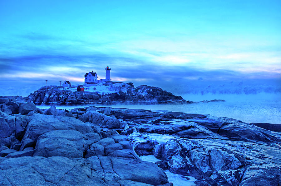 Lighthouse Photograph - Sea Smoke at Nubble - York, Maine by Joann Vitali