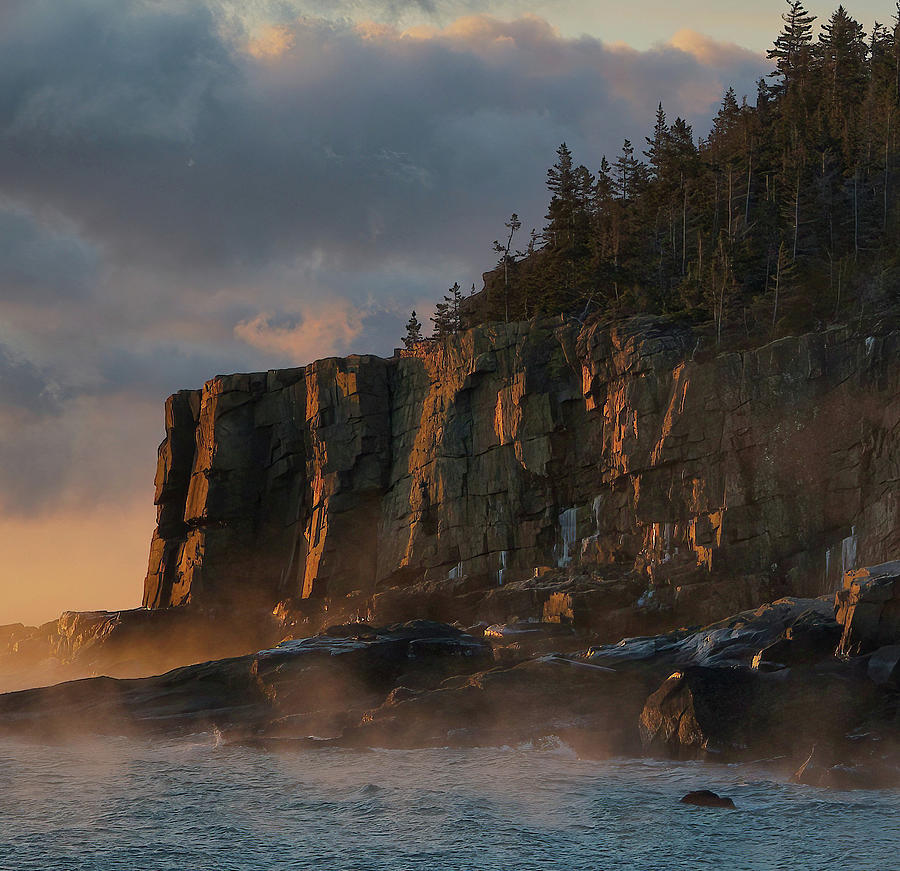 Sea Smoke Sunrise And Otter Cliffs Photograph by Stephen Vecchiotti