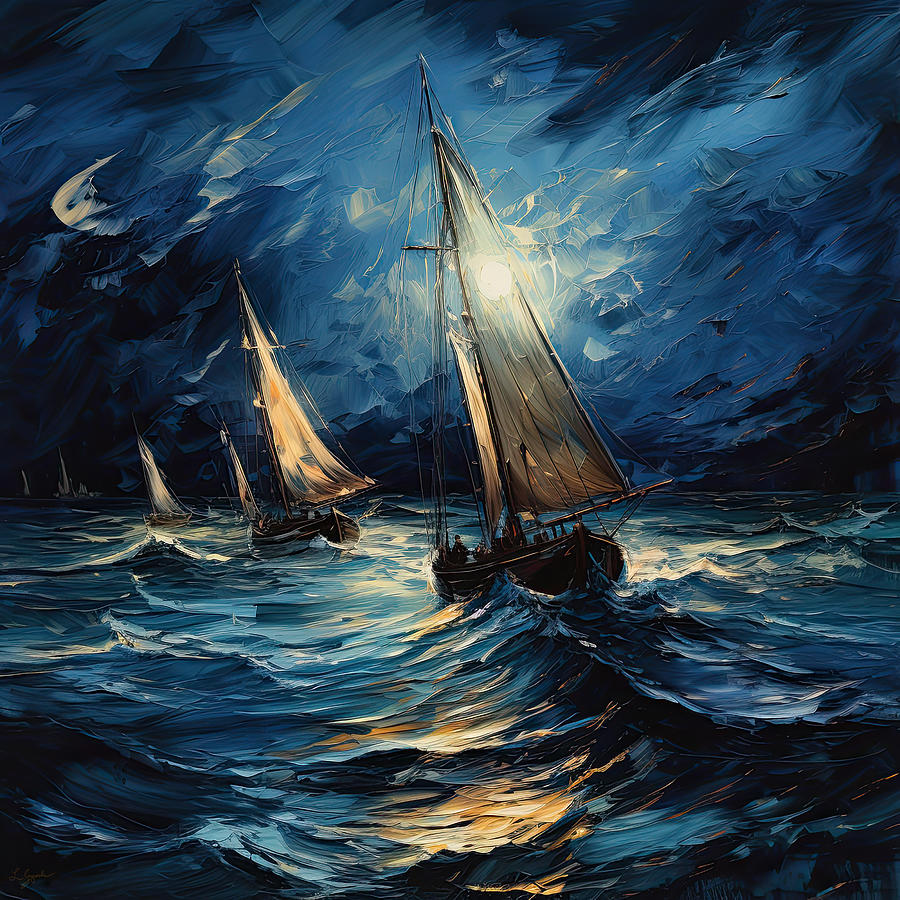 Sea Spirit - Dark Blue Art Painting by Lourry Legarde