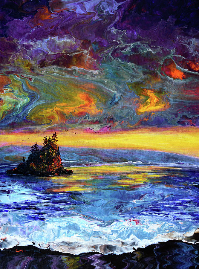 Sea Stack in the Electric Twilight Painting by Laura Iverson