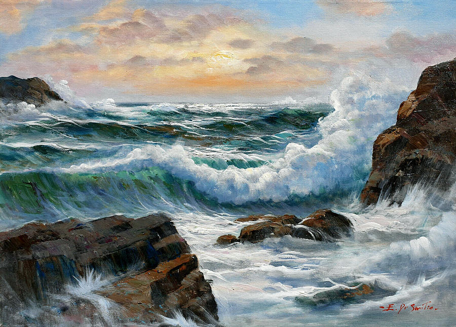 Sea Storm Sunset Painting Painting By Enrico De Santis - Fine Art America