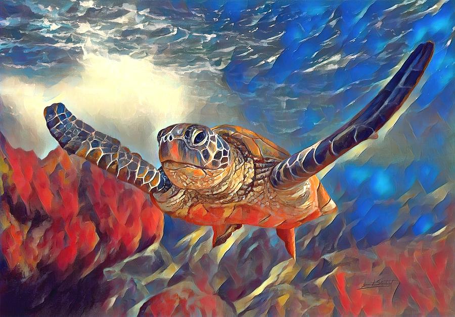 Sea Turtle Altered Images Painting by David Stribbling