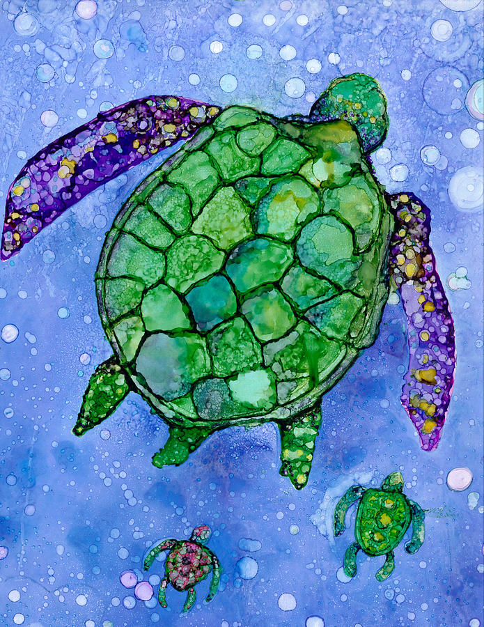Sea Turtle and Babies Painting by Joyce Clark