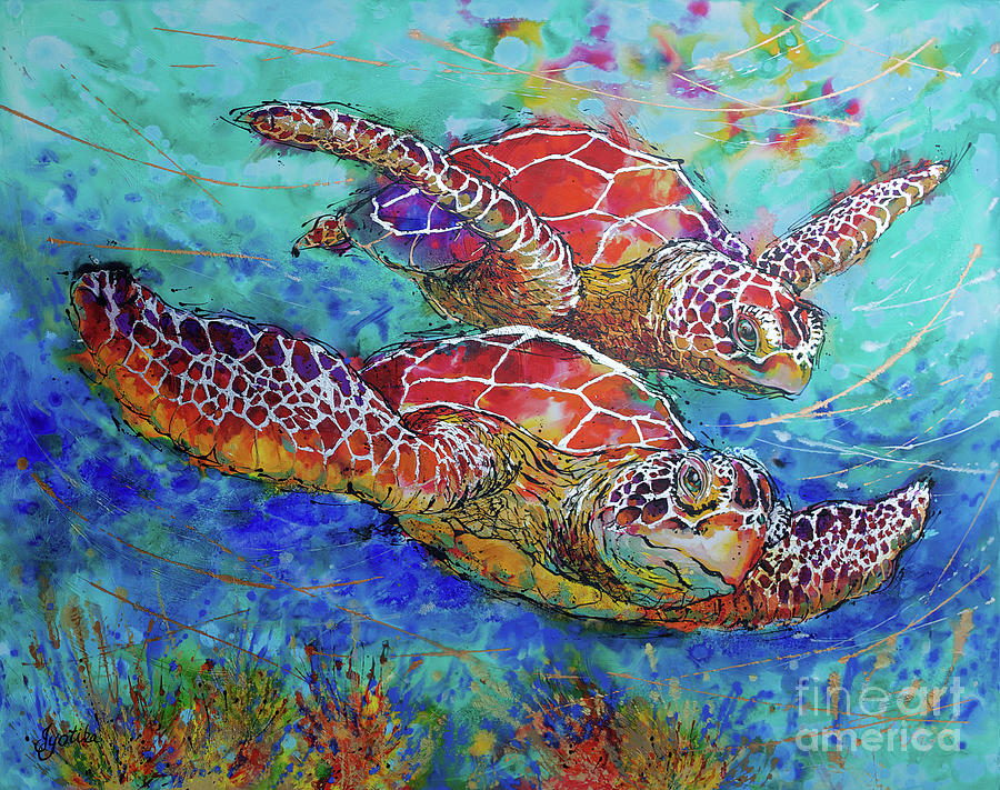Sea Turtle Buddies II Painting by Jyotika Shroff
