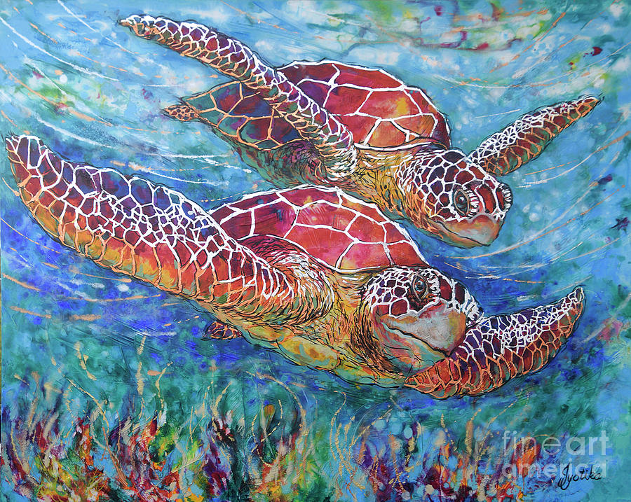 Sea Turtle Buddies III  Painting by Jyotika Shroff